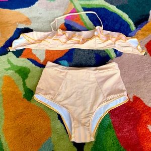 Yellow High Waist Striped Bikini